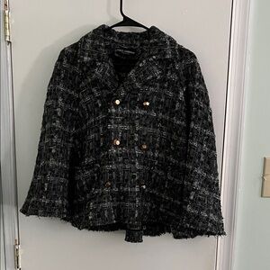 Dolce & Gabbana Charcoal Tweed Poncho with Metallic Buttons